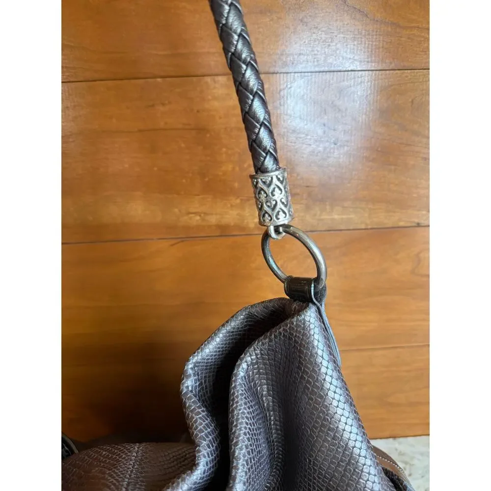 Brighton Embossed Snake Leather Shoulder Bag Pewter